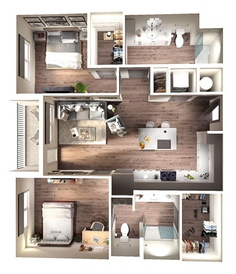 Floor plan for 2 beds, 2 baths, 1046 sqft